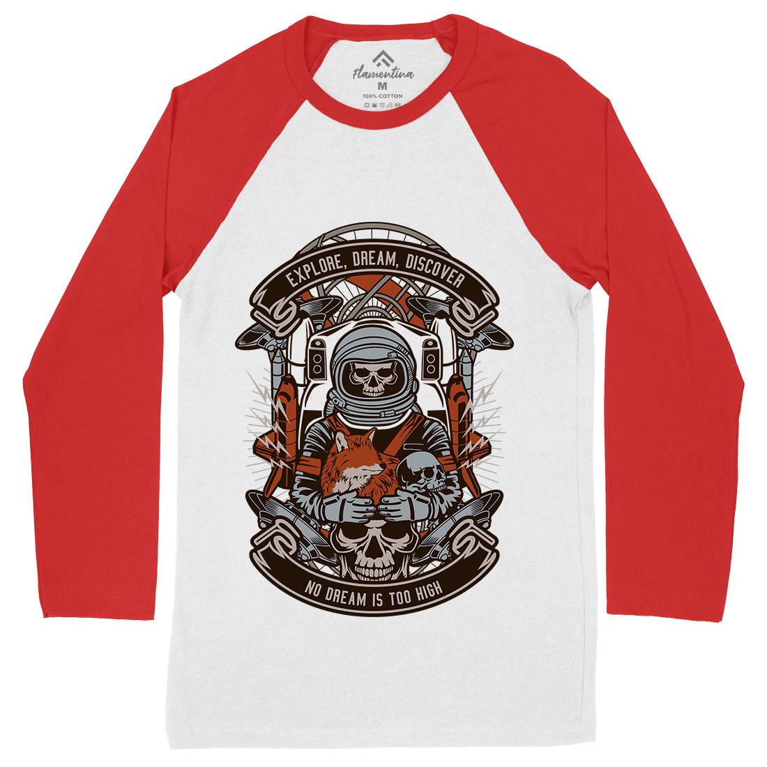 Astronaut Skull Mens Long Sleeve Baseball T-Shirt Space D505