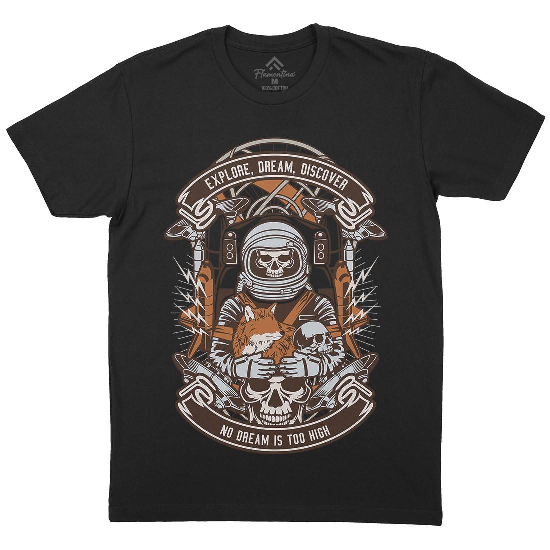 Astronaut Skull Mens Organic Crew Neck T-Shirt Space D505