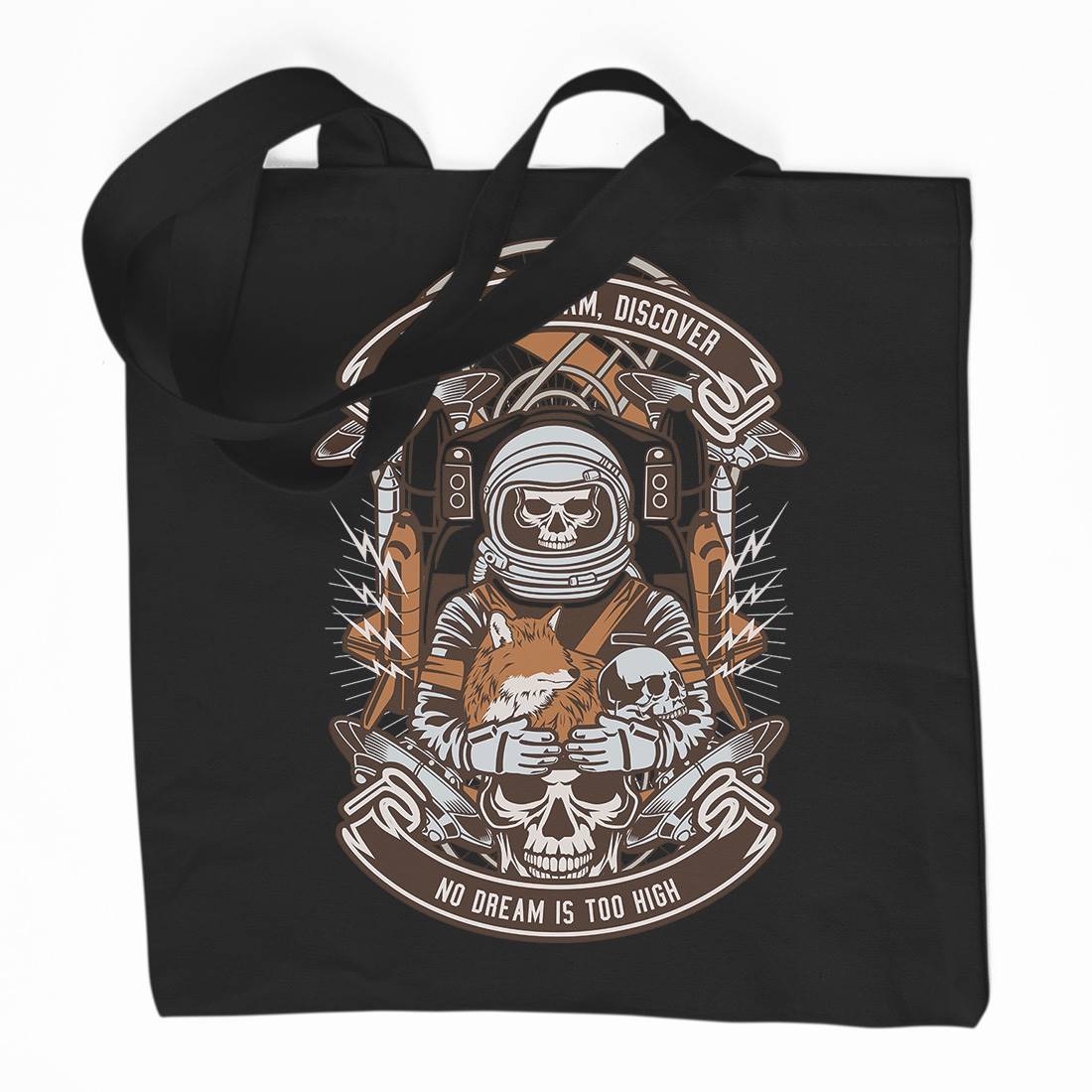Astronaut Skull Organic Premium Cotton Tote Bag Space D505