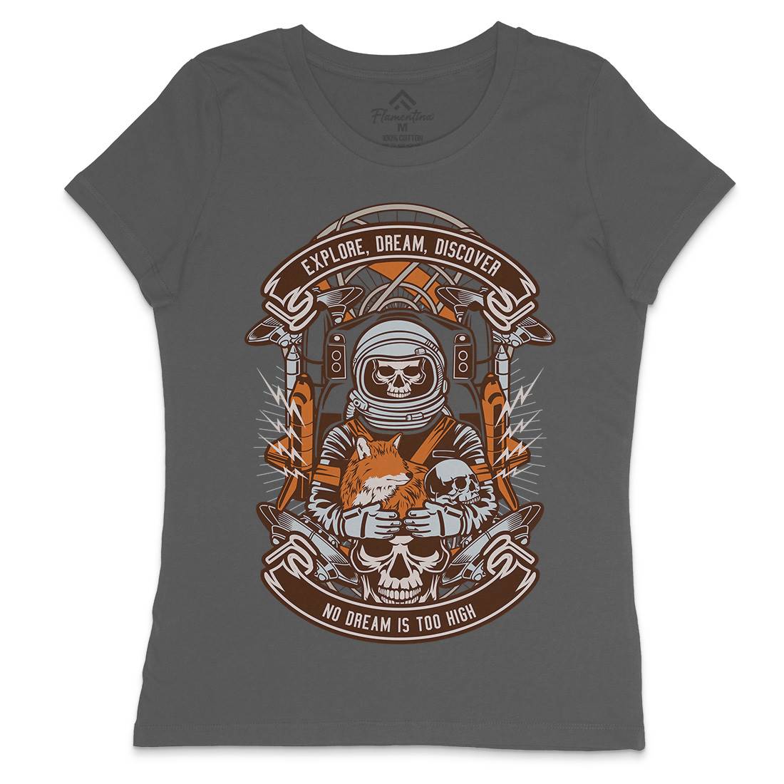 Astronaut Skull Womens Crew Neck T-Shirt Space D505