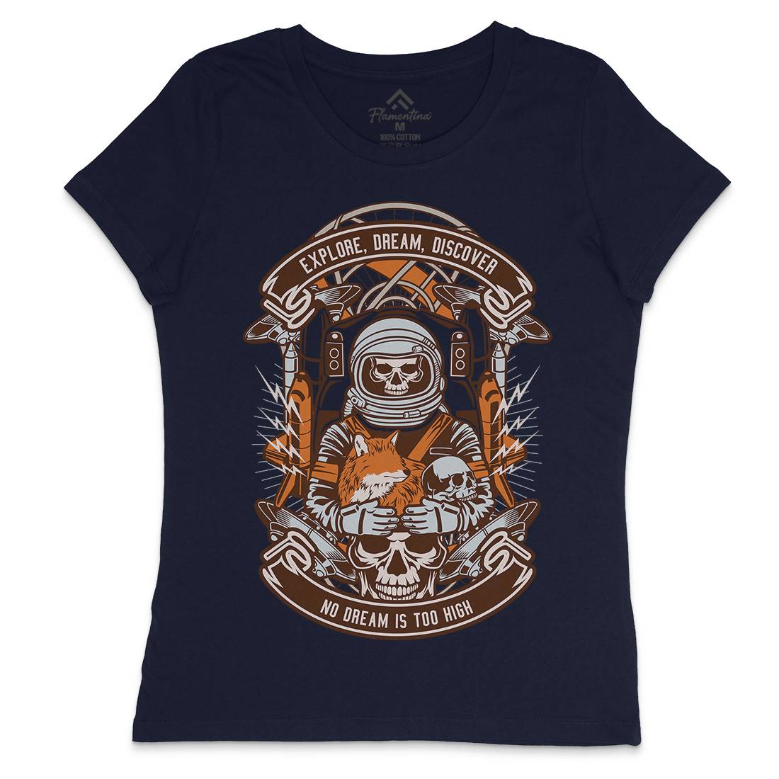 Astronaut Skull Womens Crew Neck T-Shirt Space D505