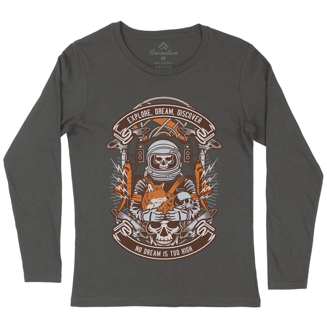 Astronaut Skull Womens Long Sleeve T-Shirt Space D505