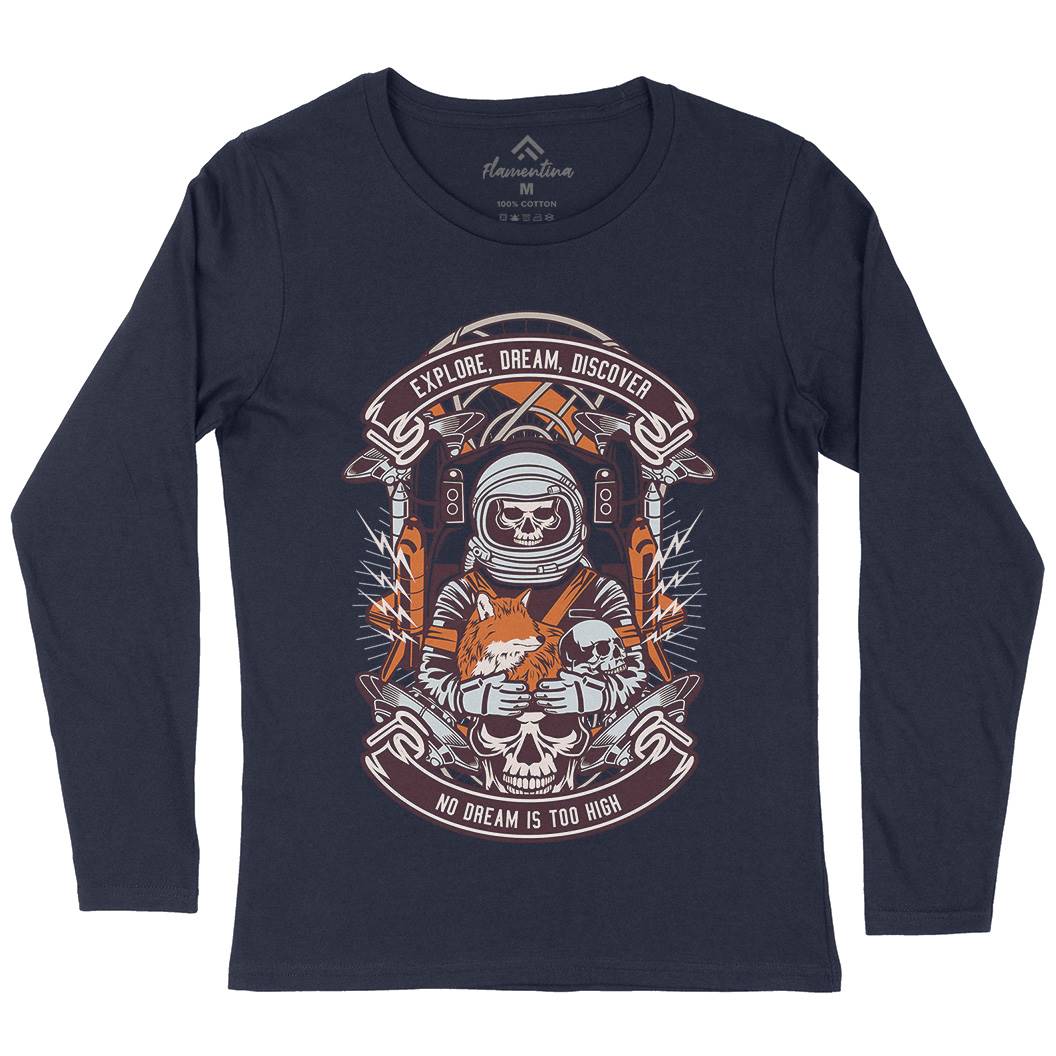 Astronaut Skull Womens Long Sleeve T-Shirt Space D505