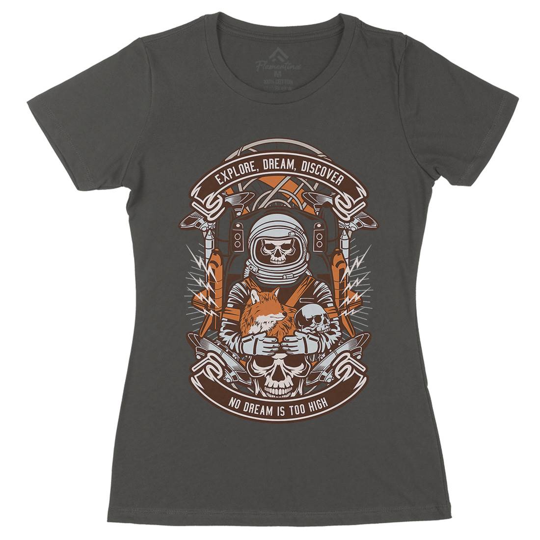 Astronaut Skull Womens Organic Crew Neck T-Shirt Space D505