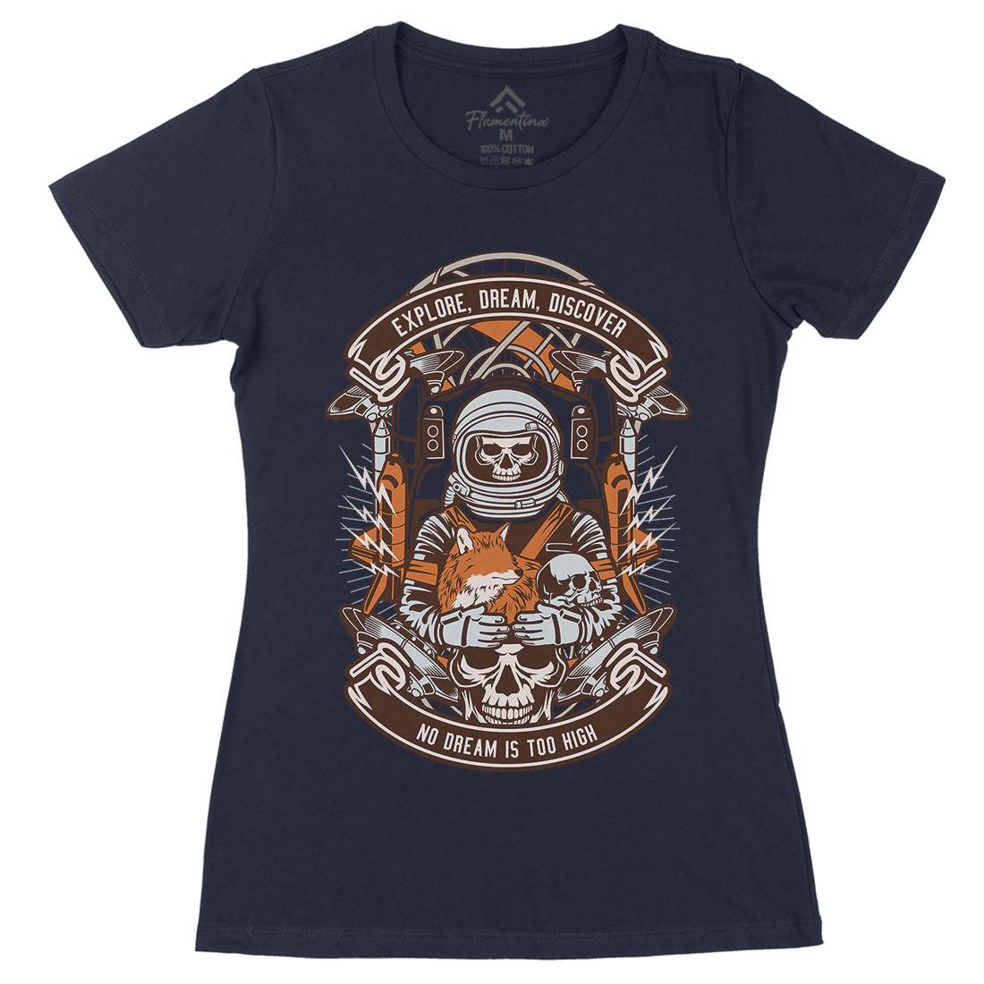 Astronaut Skull Womens Organic Crew Neck T-Shirt Space D505