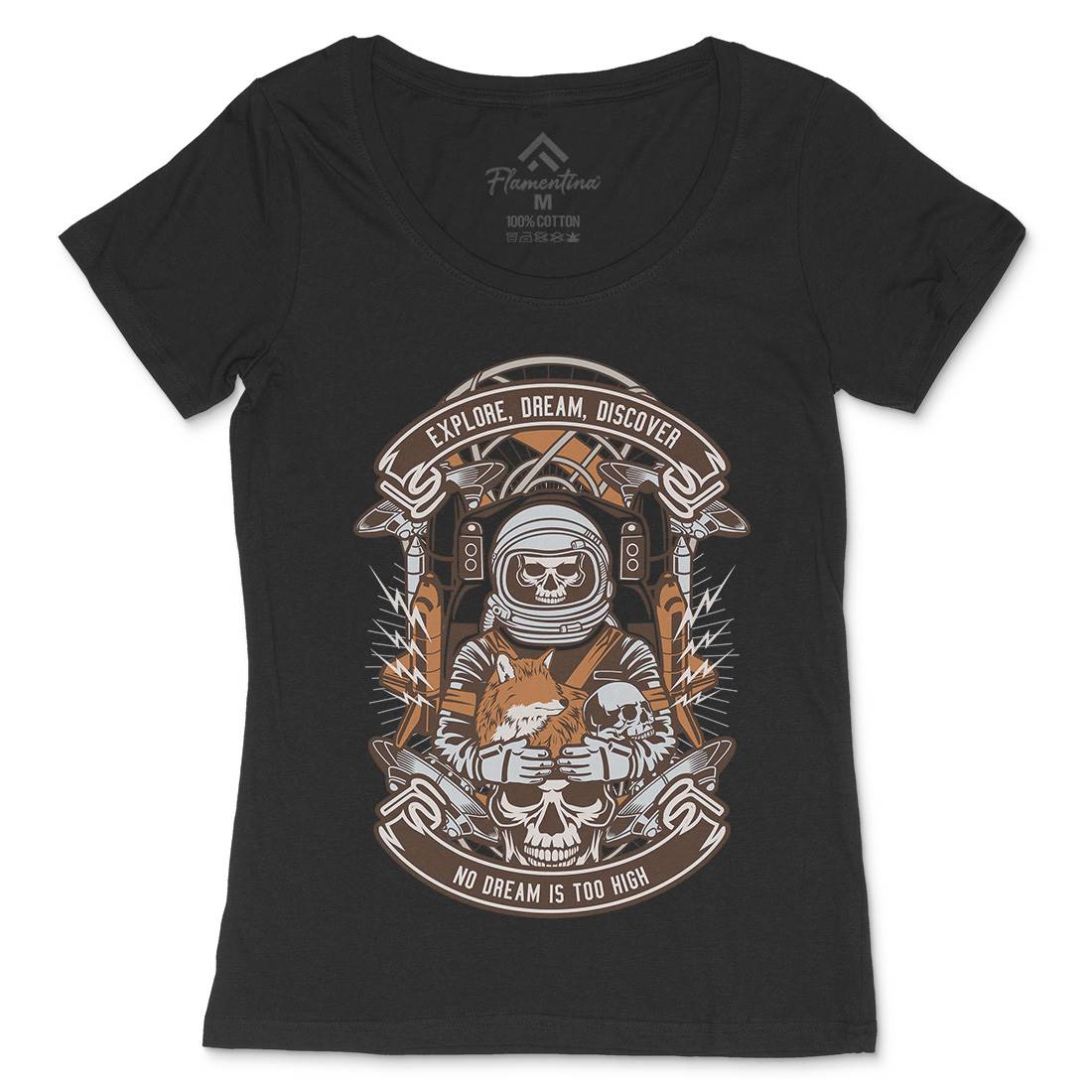 Astronaut Skull Womens Scoop Neck T-Shirt Space D505