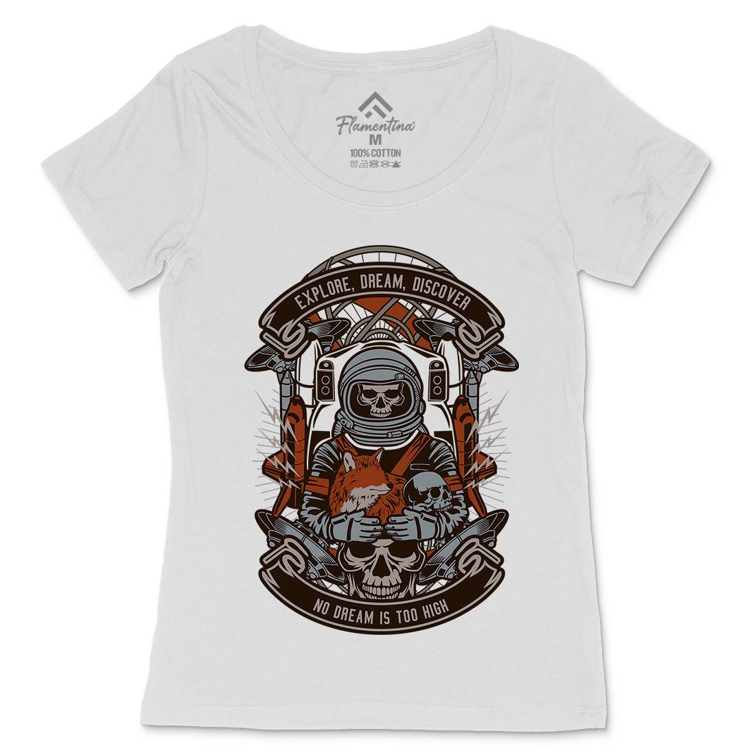 Astronaut Skull Womens Scoop Neck T-Shirt Space D505