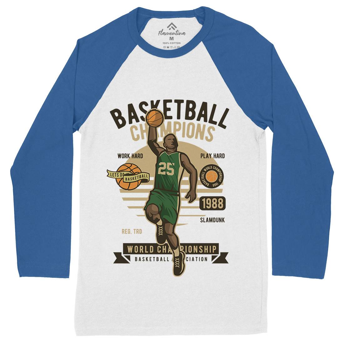 Basketball Champions Mens Long Sleeve Baseball T-Shirt Sport D507