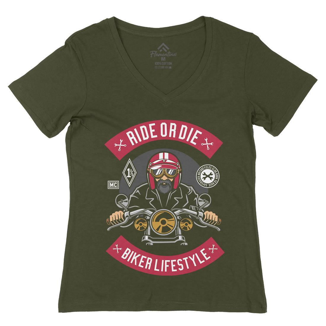 Biker Womens Organic V-Neck T-Shirt Motorcycles D508