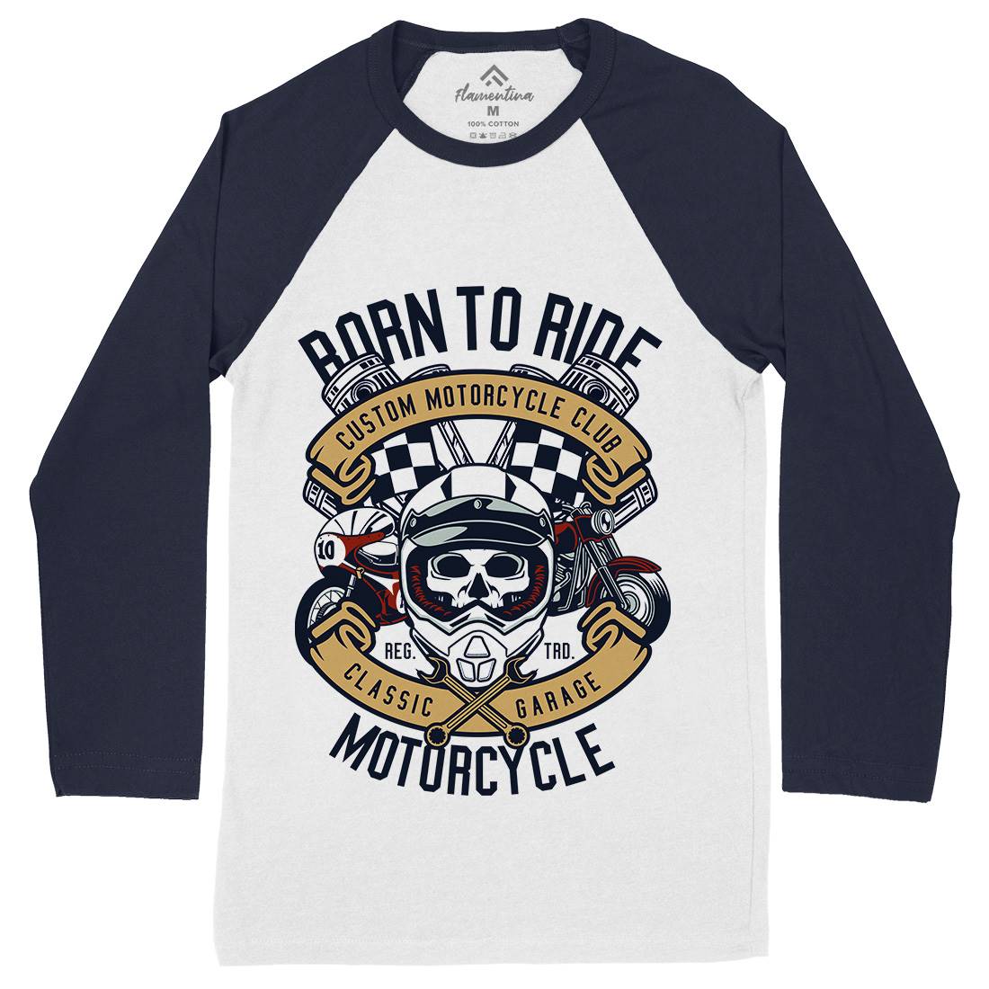 Born To Ride Mens Long Sleeve Baseball T-Shirt Motorcycles D509