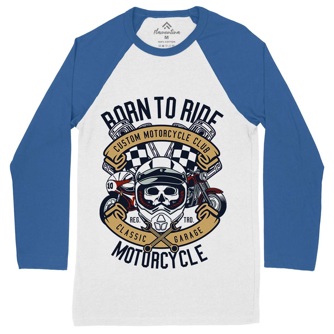 Born To Ride Mens Long Sleeve Baseball T-Shirt Motorcycles D509