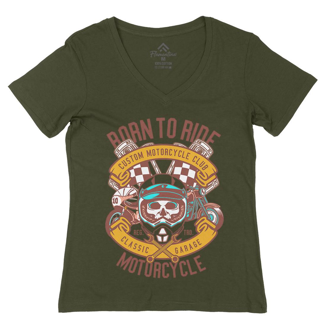 Born To Ride Womens Organic V-Neck T-Shirt Motorcycles D509
