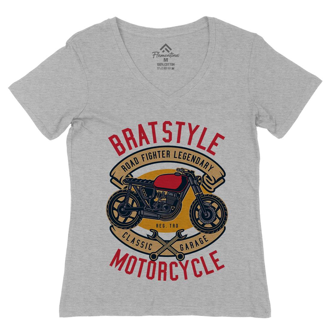 Brat Style Womens Organic V-Neck T-Shirt Motorcycles D511