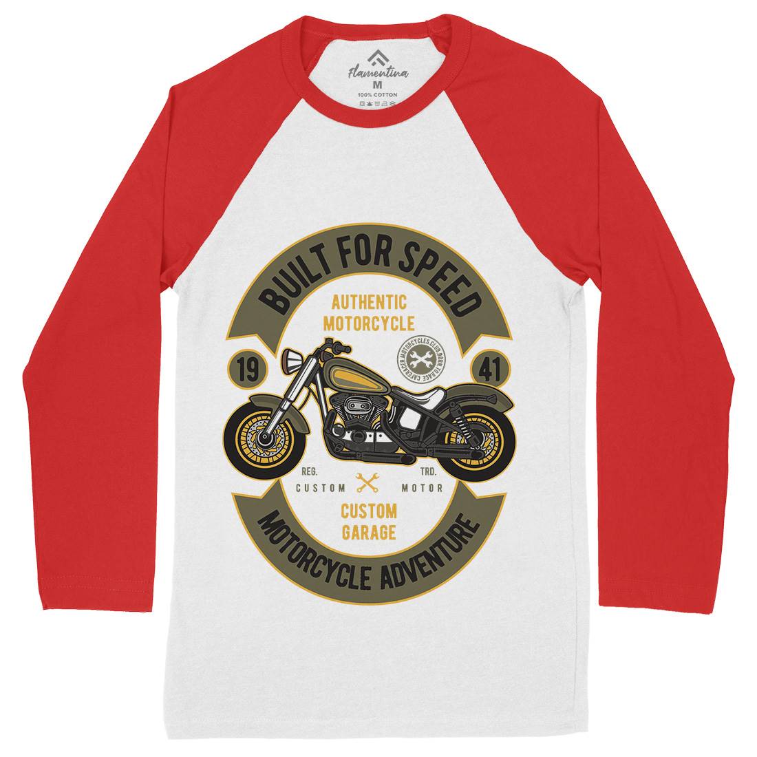Built For Speed Mens Long Sleeve Baseball T-Shirt Motorcycles D512