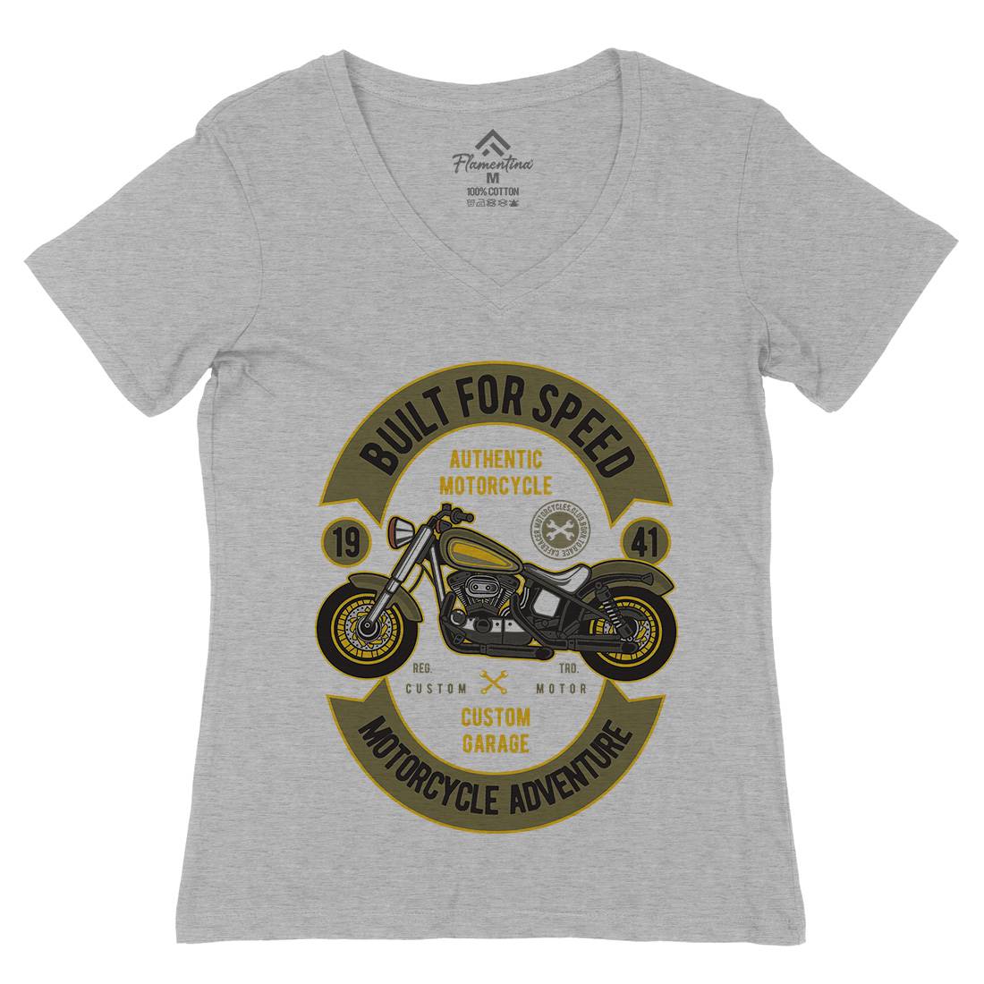 Built For Speed Womens Organic V-Neck T-Shirt Motorcycles D512