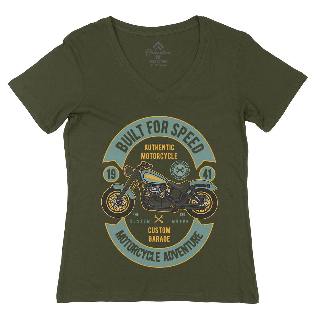 Built For Speed Womens Organic V-Neck T-Shirt Motorcycles D512