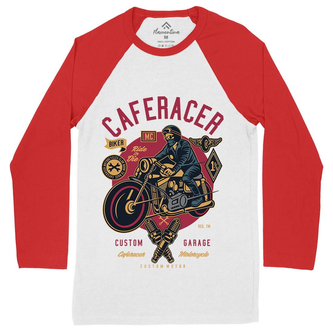 Caferacer Mens Long Sleeve Baseball T-Shirt Motorcycles D513