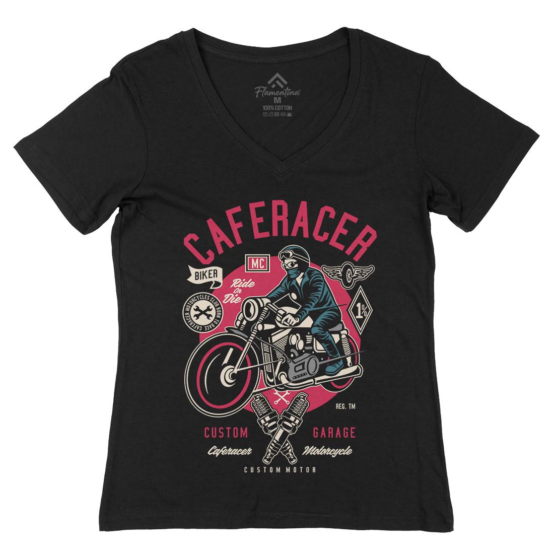 Caferacer Womens Organic V-Neck T-Shirt Motorcycles D513