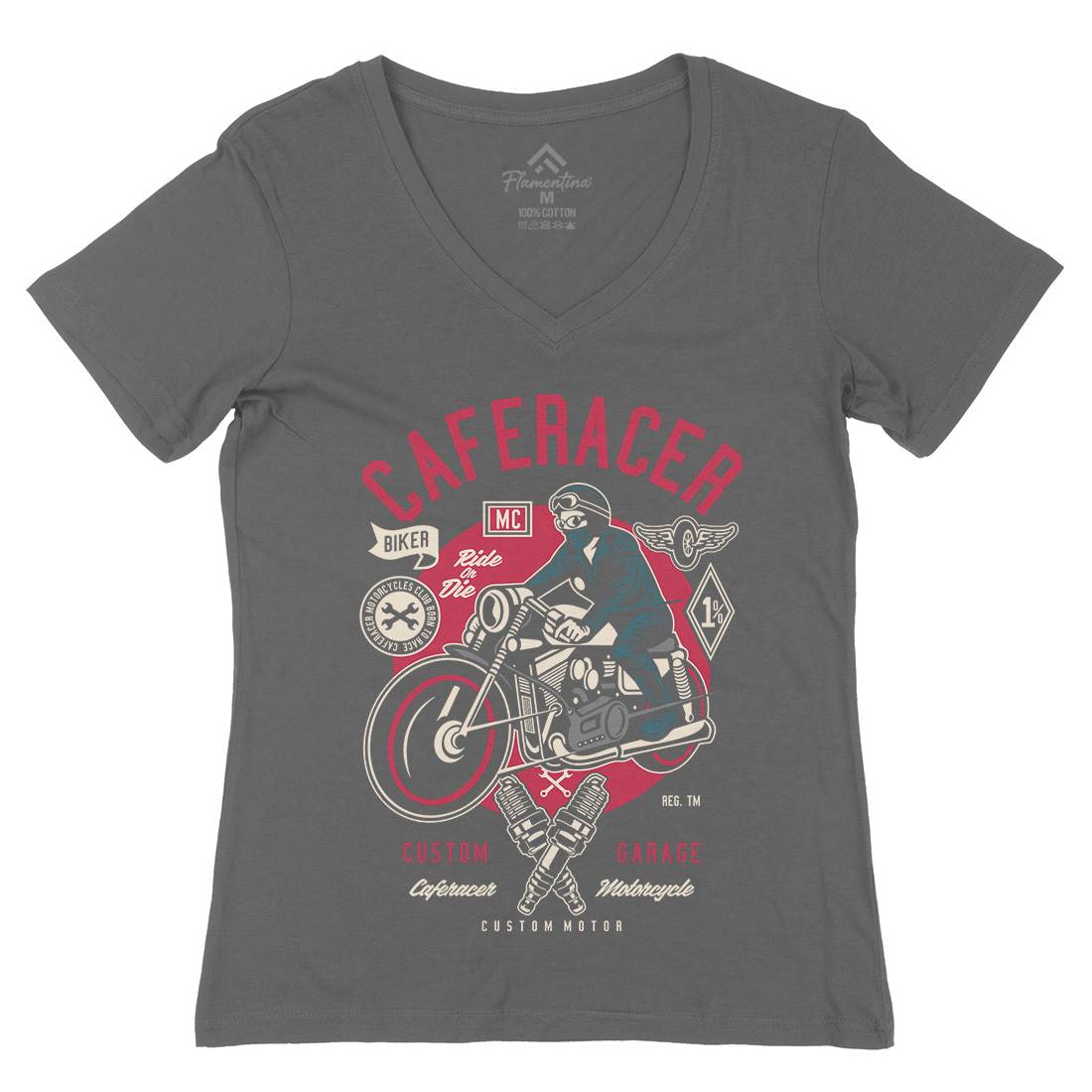 Caferacer Womens Organic V-Neck T-Shirt Motorcycles D513