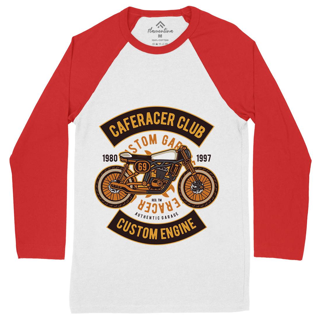 Caferacer Club Mens Long Sleeve Baseball T-Shirt Motorcycles D514