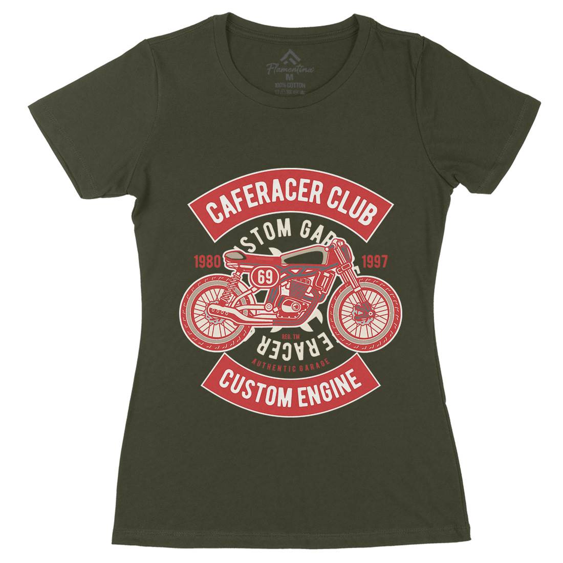Caferacer Club Womens Organic Crew Neck T-Shirt Motorcycles D514