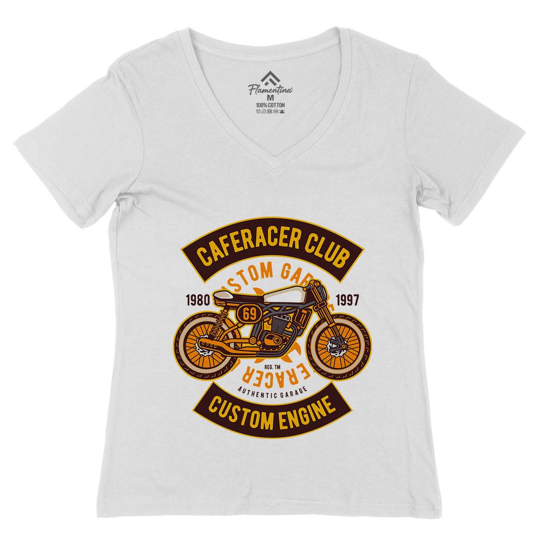 Caferacer Club Womens Organic V-Neck T-Shirt Motorcycles D514