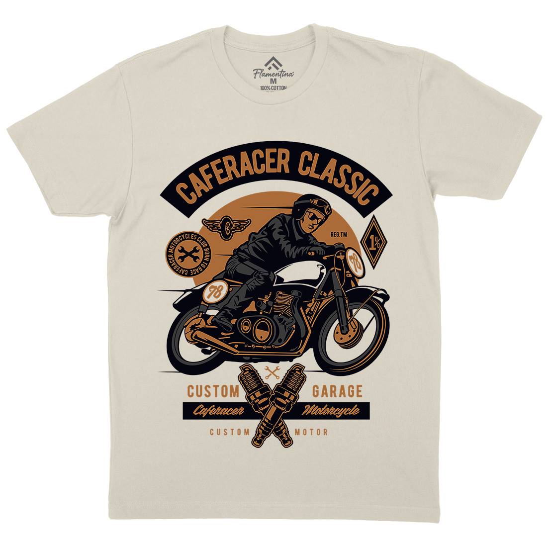 Caferacer Rider Mens Organic Crew Neck T-Shirt Motorcycles D515