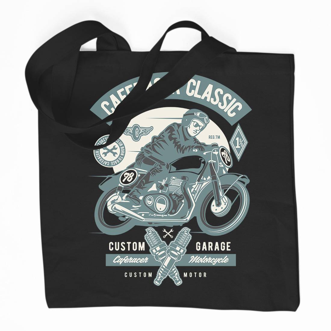 Caferacer Rider Organic Premium Cotton Tote Bag Motorcycles D515