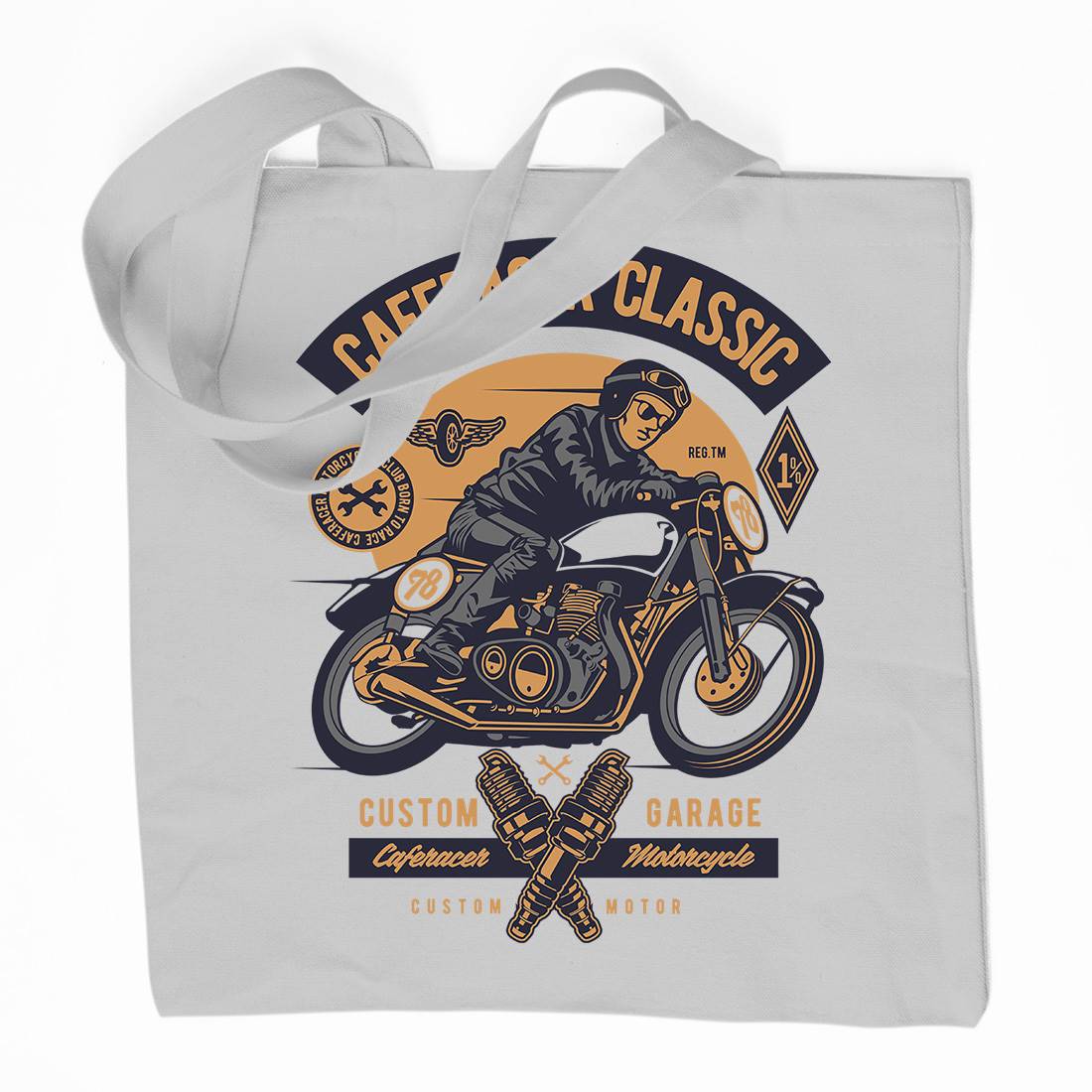 Caferacer Rider Organic Premium Cotton Tote Bag Motorcycles D515