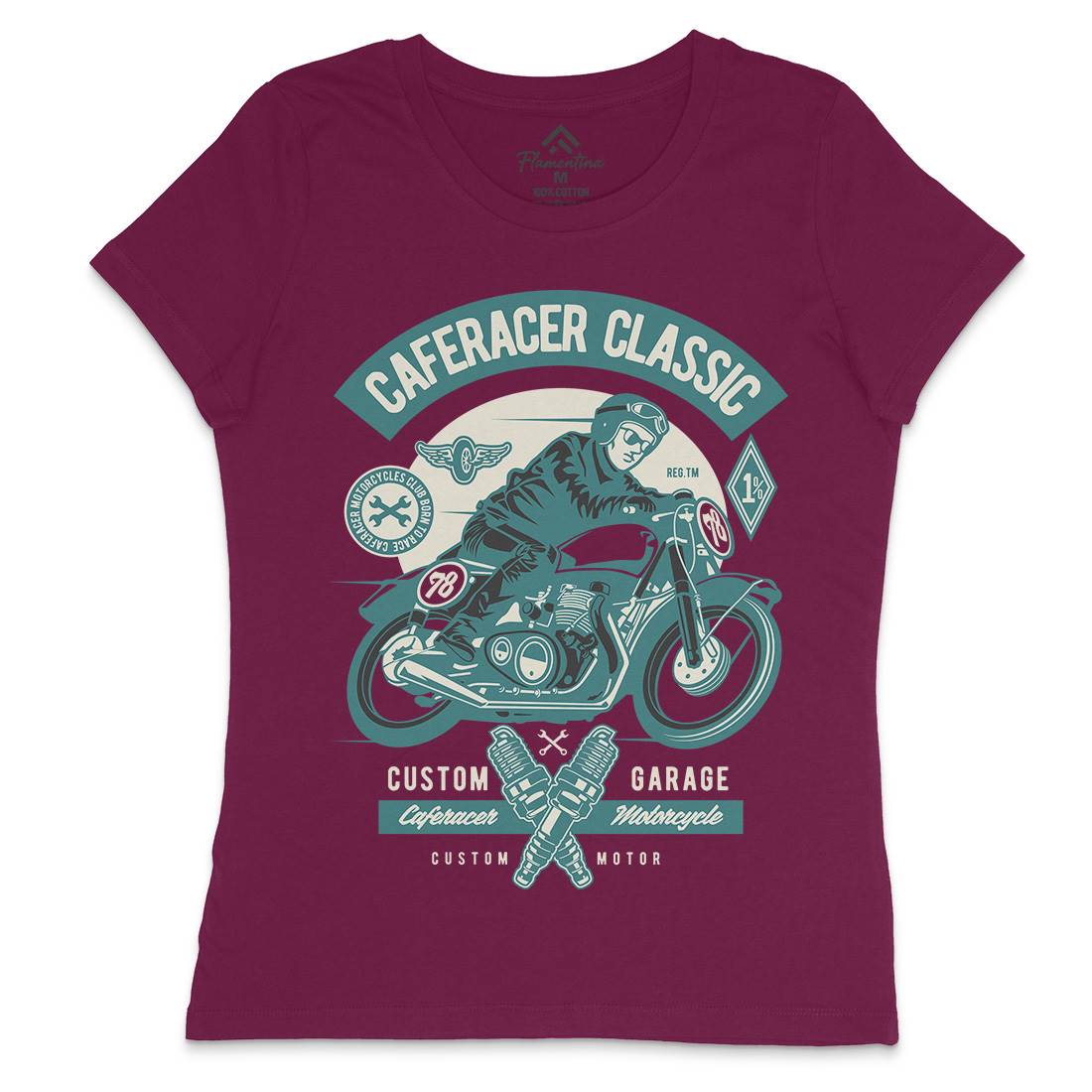 Caferacer Rider Womens Crew Neck T-Shirt Motorcycles D515