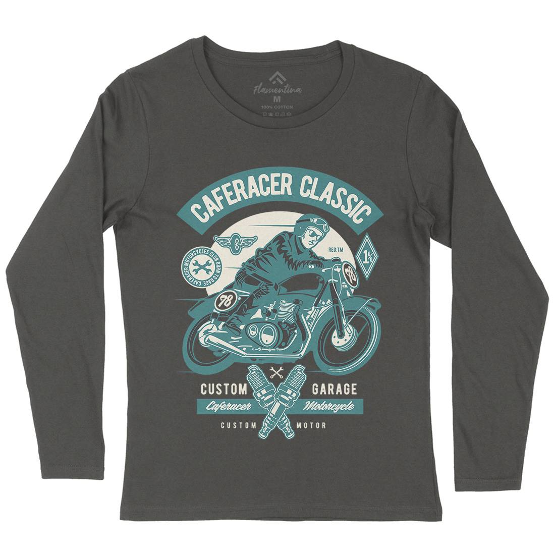 Caferacer Rider Womens Long Sleeve T-Shirt Motorcycles D515