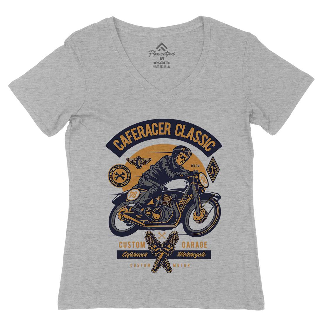 Caferacer Rider Womens Organic V-Neck T-Shirt Motorcycles D515