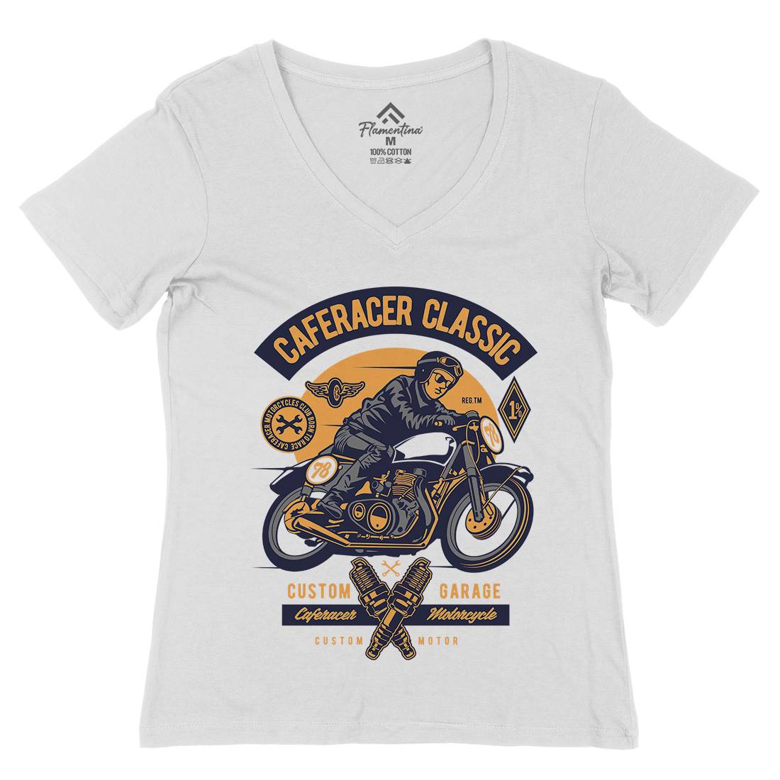 Caferacer Rider Womens Organic V-Neck T-Shirt Motorcycles D515