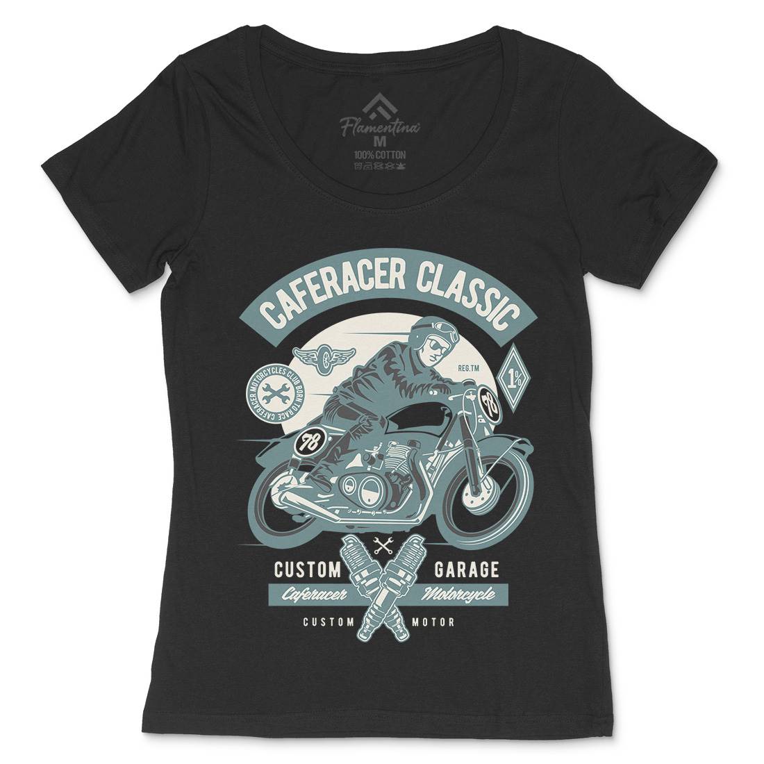 Caferacer Rider Womens Scoop Neck T-Shirt Motorcycles D515