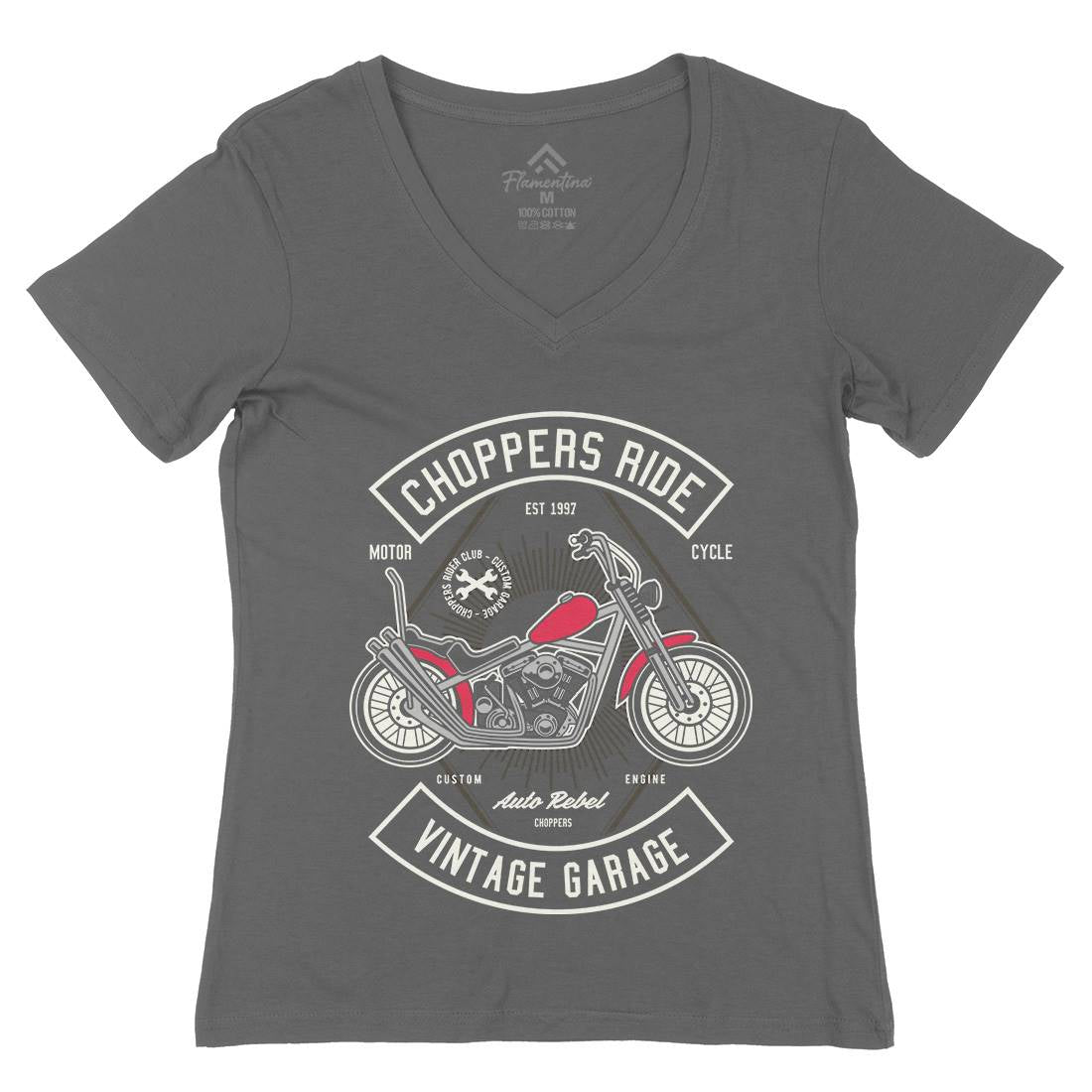 Chopper Ride Womens Organic V-Neck T-Shirt Motorcycles D516