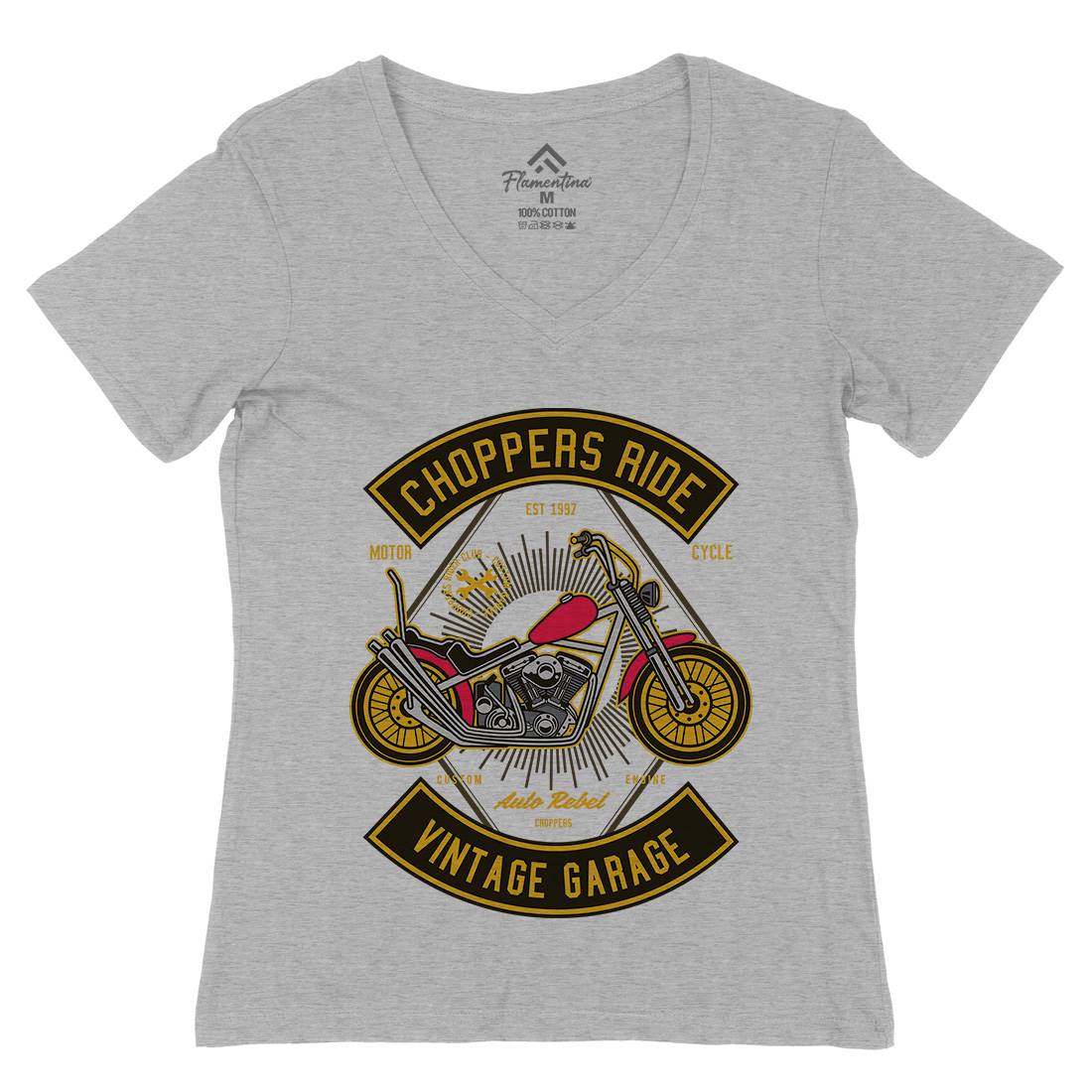 Chopper Ride Womens Organic V-Neck T-Shirt Motorcycles D516