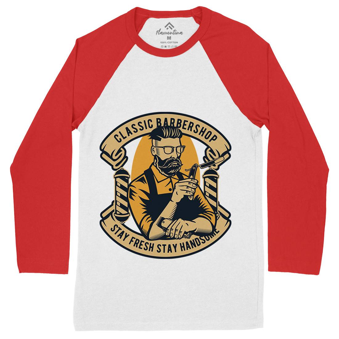 Classic Shop Mens Long Sleeve Baseball T-Shirt Barber D517