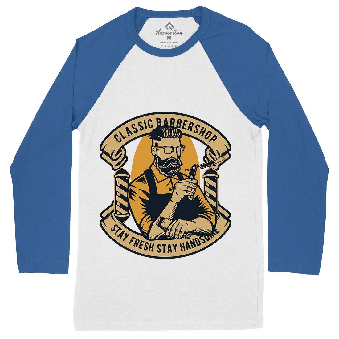 Classic Shop Mens Long Sleeve Baseball T-Shirt Barber D517