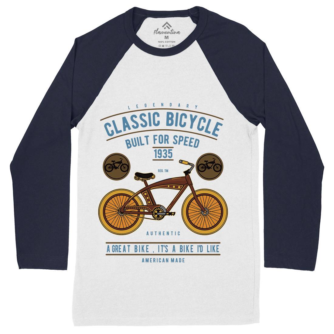 Classic Bicycle Mens Long Sleeve Baseball T-Shirt Bikes D518
