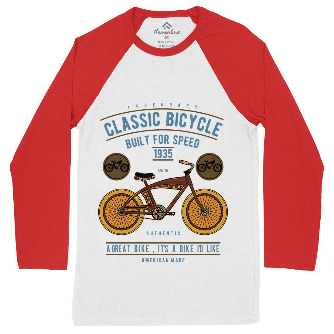 Classic Bicycle Mens Long Sleeve Baseball T-Shirt Bikes D518