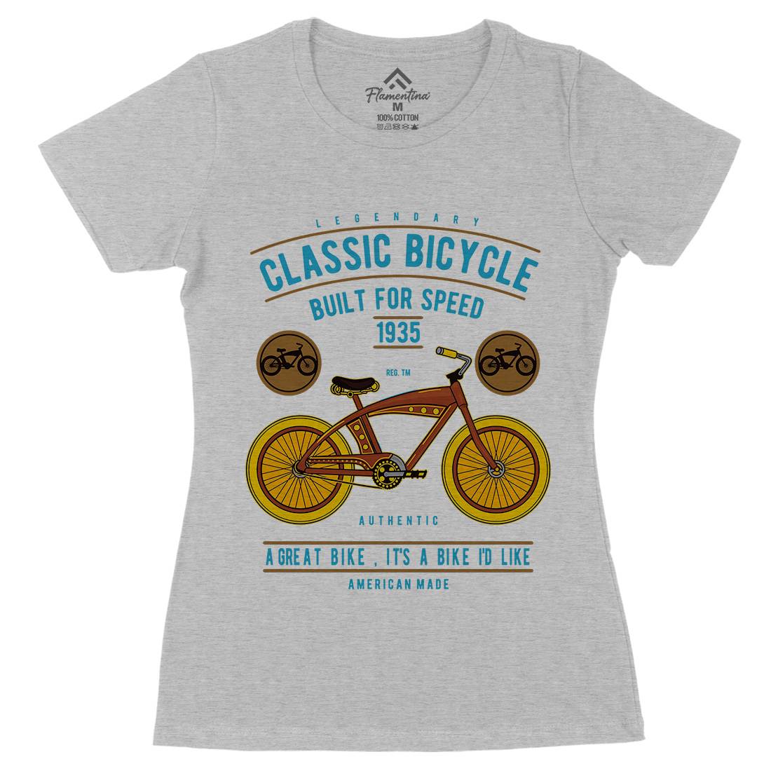 Classic Bicycle Womens Organic Crew Neck T-Shirt Bikes D518