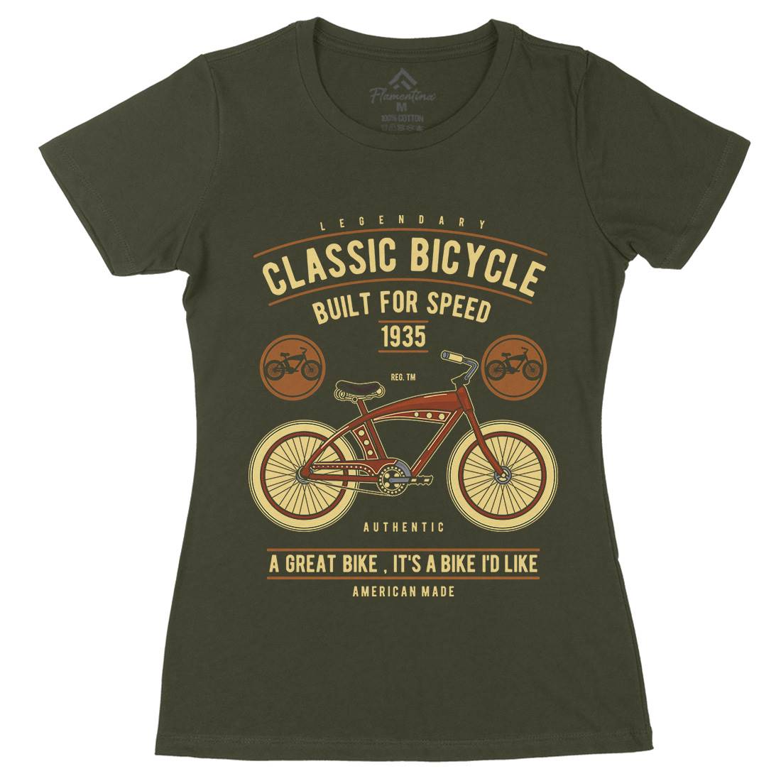 Classic Bicycle Womens Organic Crew Neck T-Shirt Bikes D518