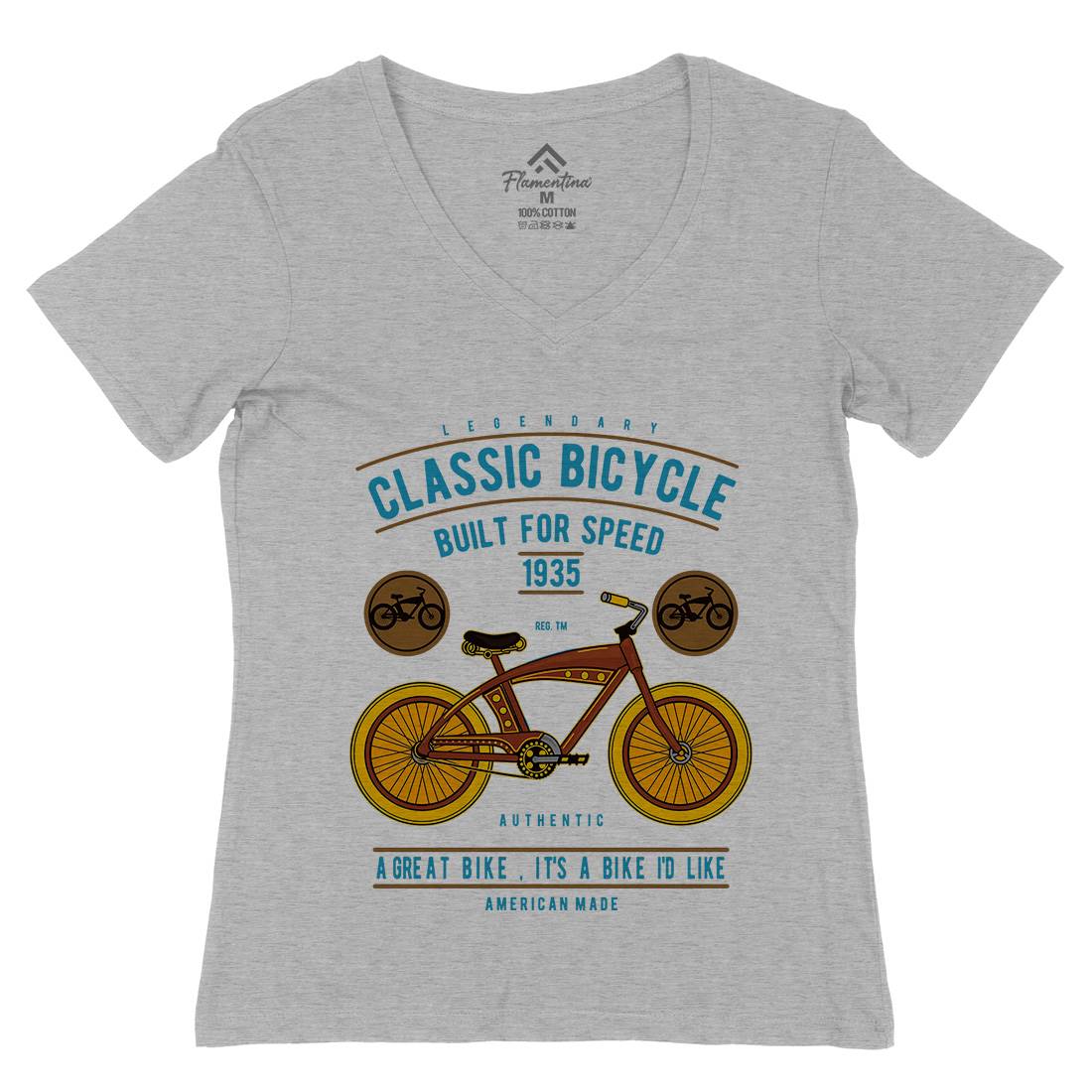 Classic Bicycle Womens Organic V-Neck T-Shirt Bikes D518