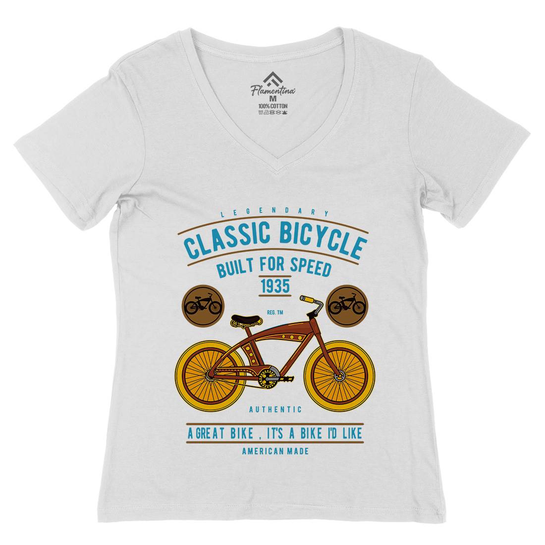 Classic Bicycle Womens Organic V-Neck T-Shirt Bikes D518
