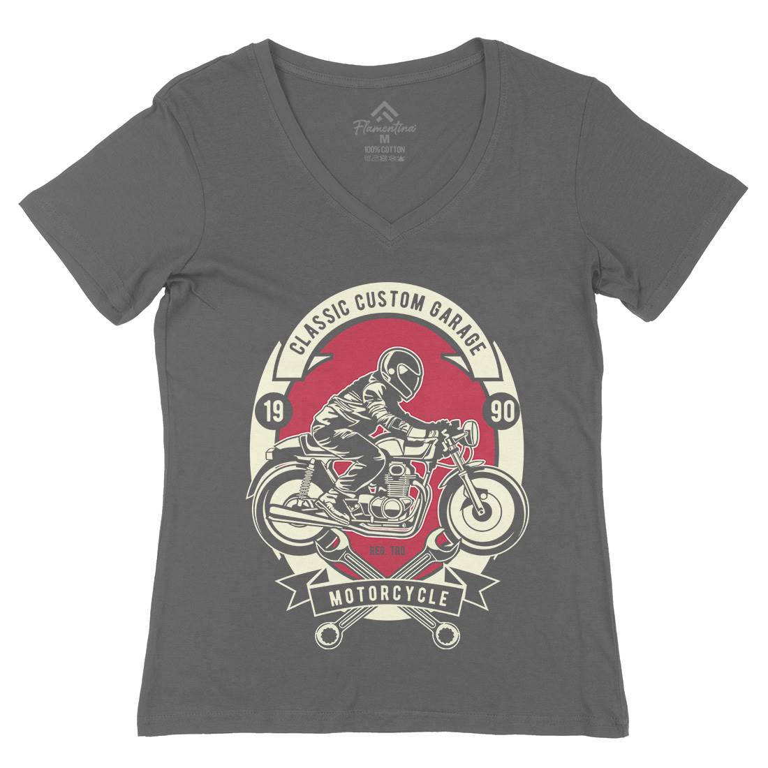 Classic Custom Garage Womens Organic V-Neck T-Shirt Motorcycles D519