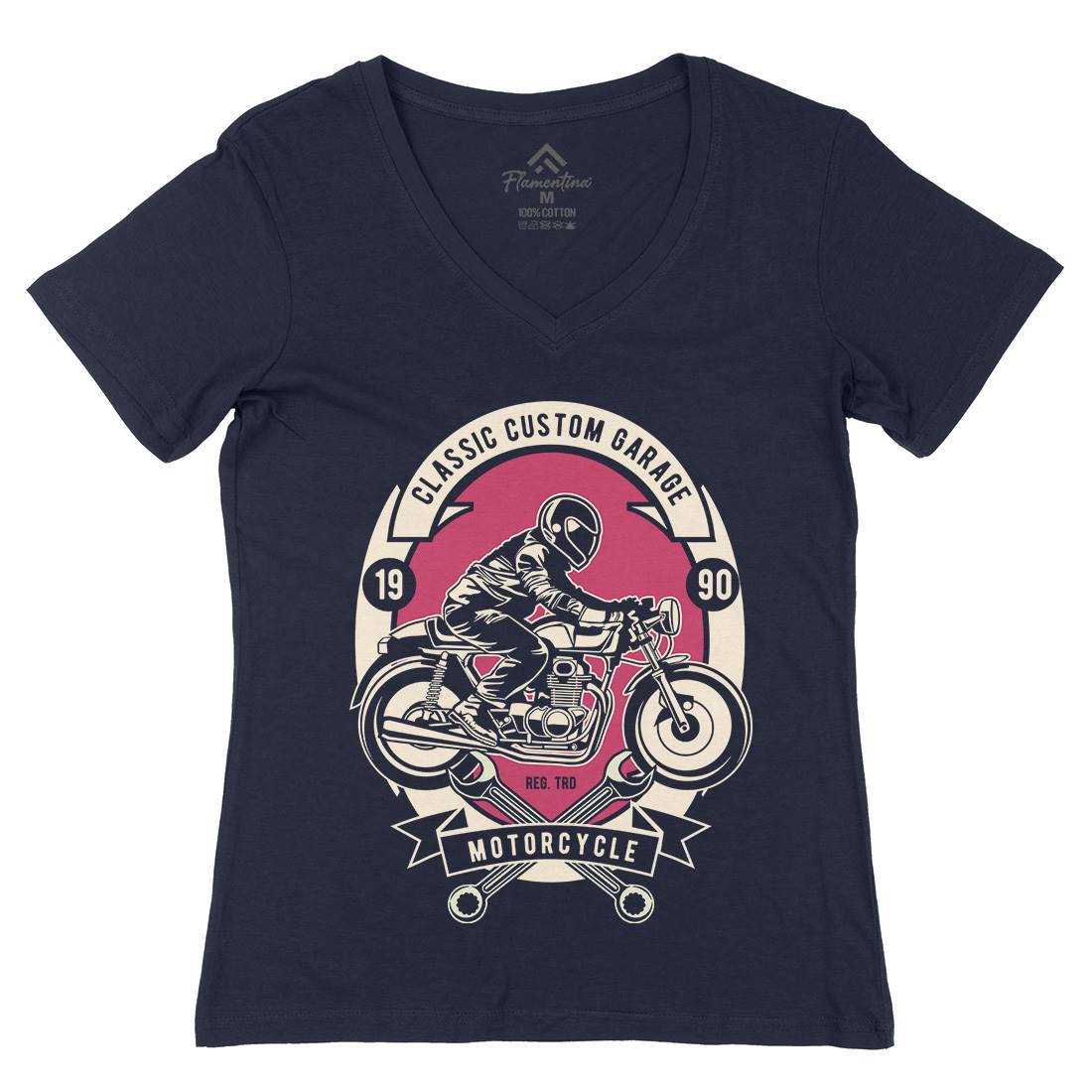 Classic Custom Garage Womens Organic V-Neck T-Shirt Motorcycles D519