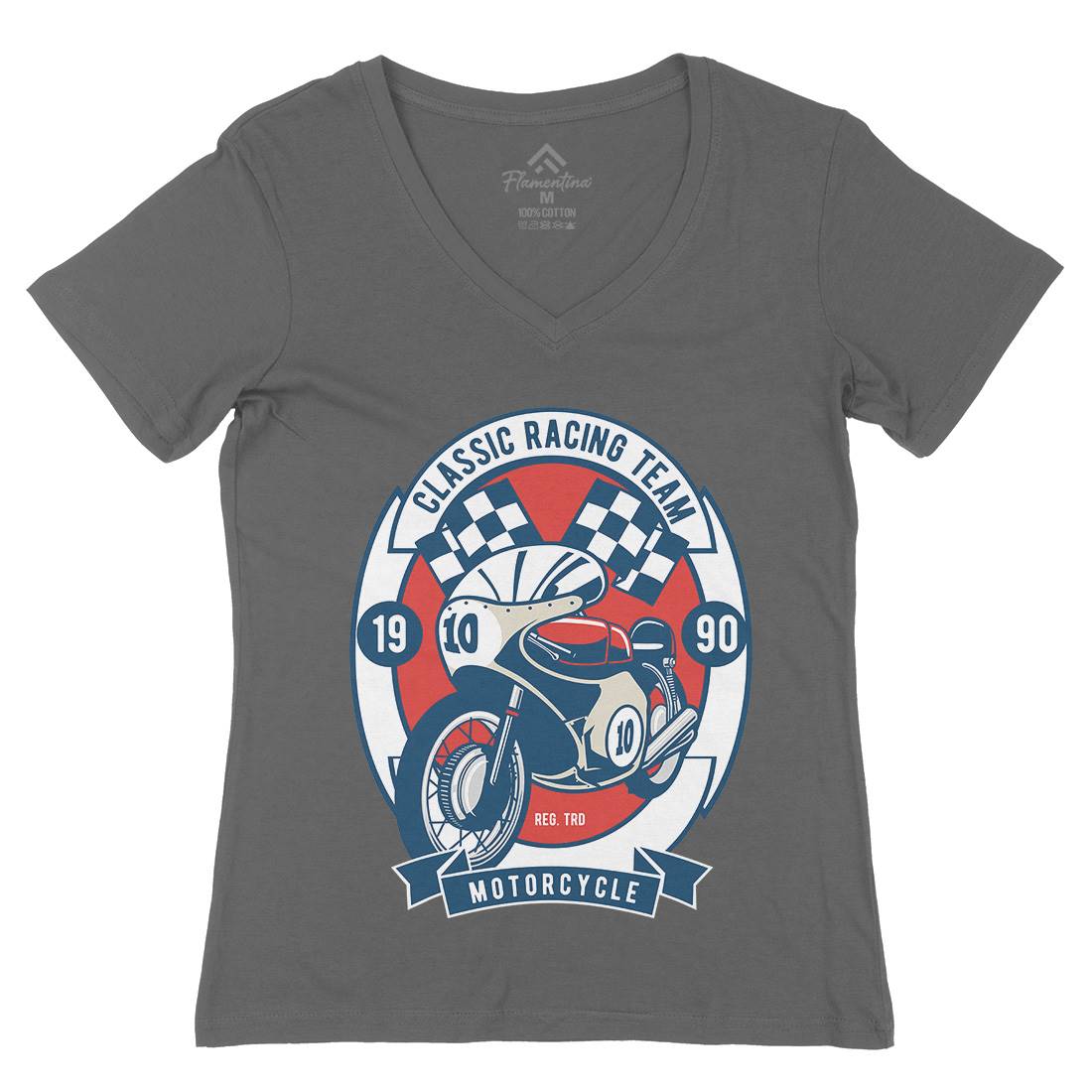 Classic Racing Team Womens Organic V-Neck T-Shirt Motorcycles D520