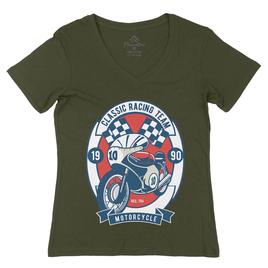Classic Racing Team Womens Organic V-Neck T-Shirt Motorcycles D520