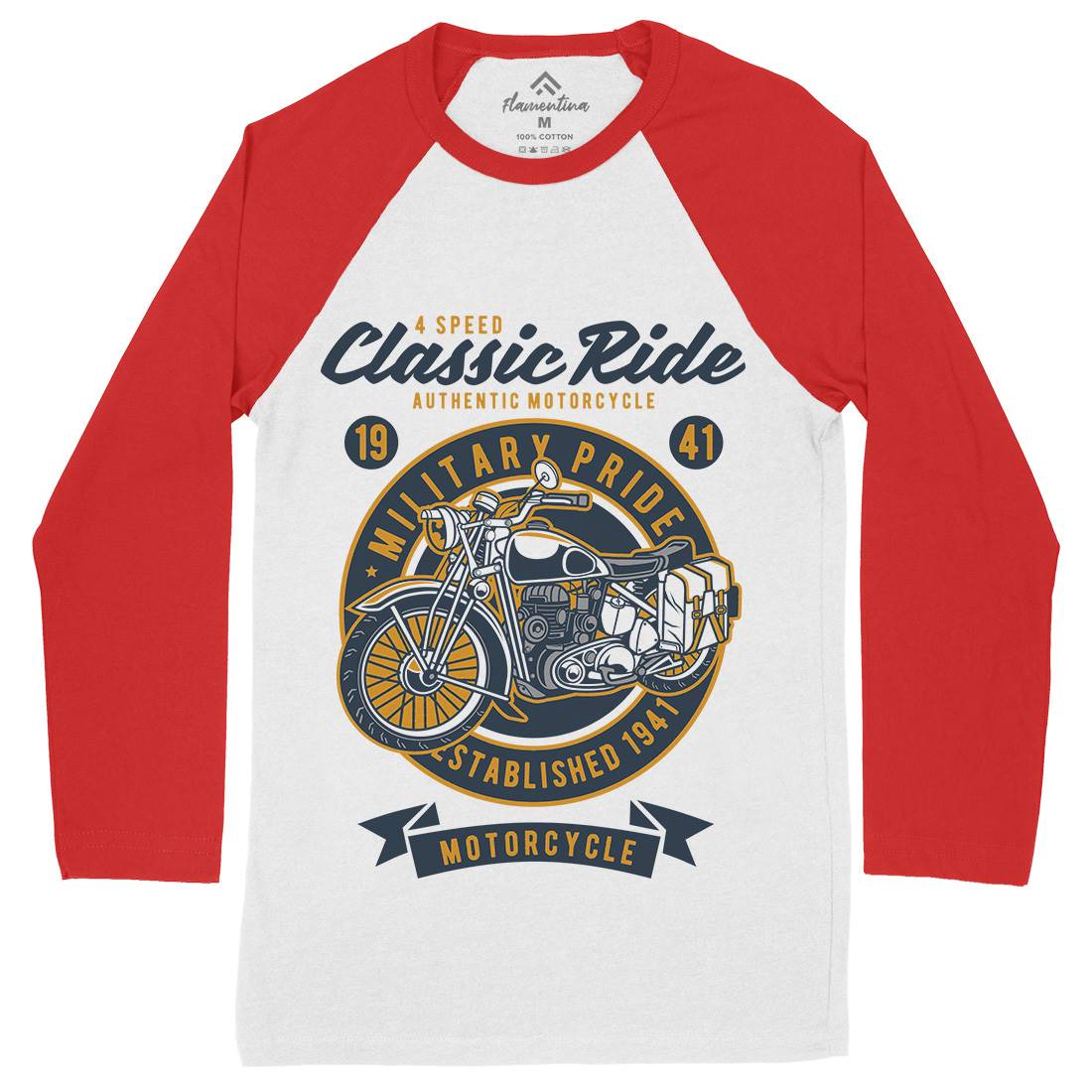 Classic Ride Military Pride Mens Long Sleeve Baseball T-Shirt Motorcycles D521