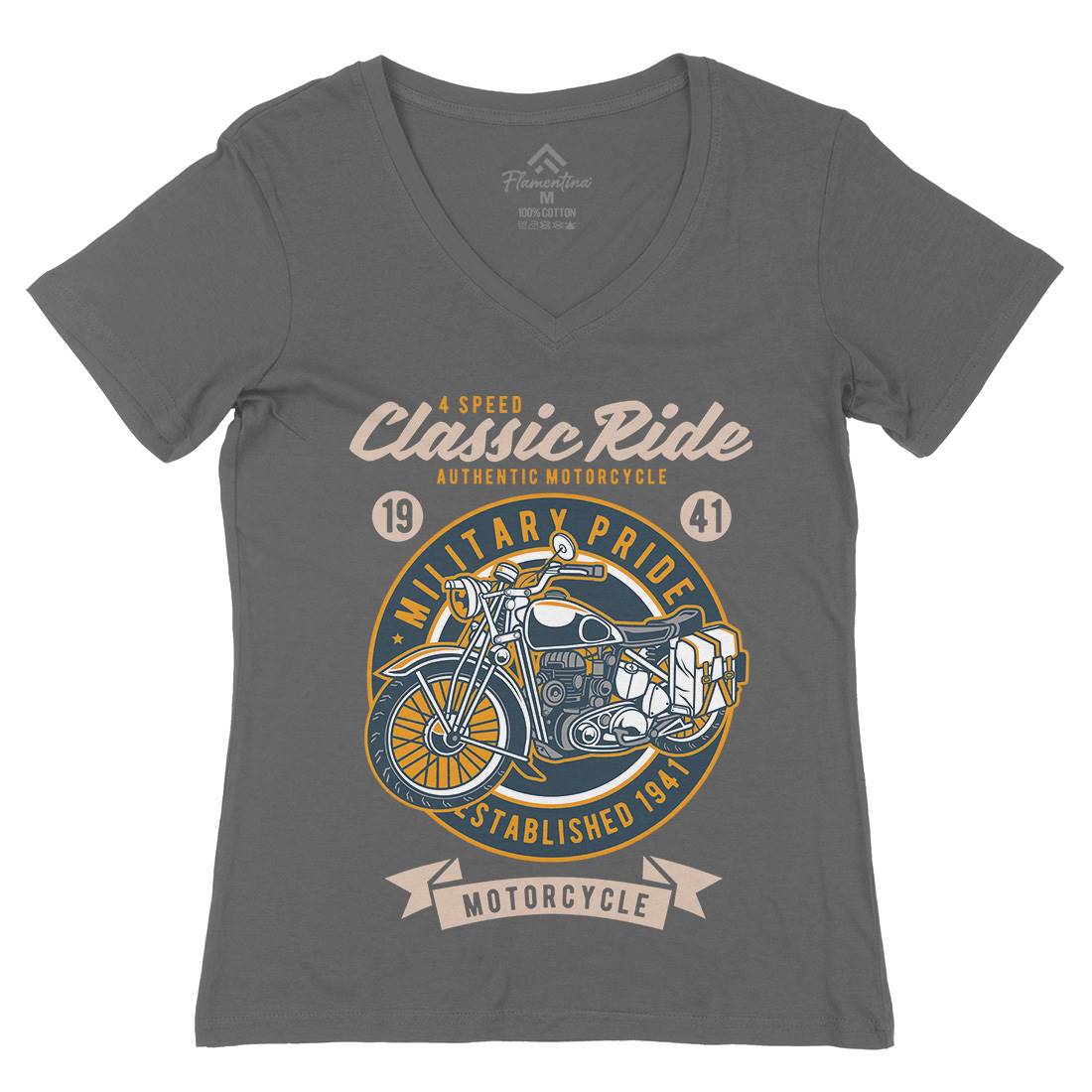 Classic Ride Military Pride Womens Organic V-Neck T-Shirt Motorcycles D521